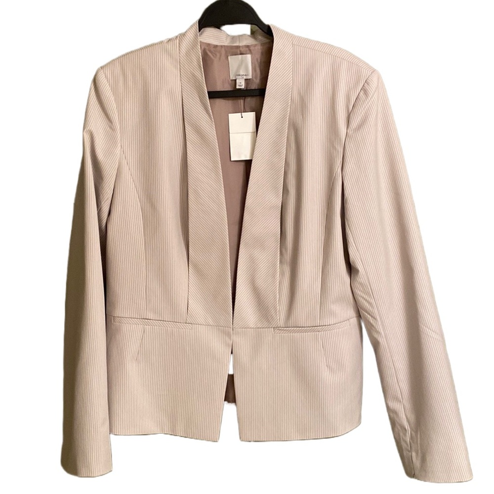 NWT 🌾 Halogen Nordstrom Cream/Tan Pinstripe Lined Peplum Blazer/Suit Jacket, 16W